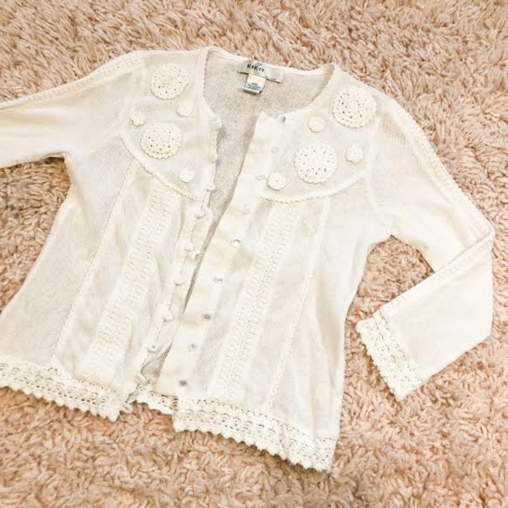 Vintage Kikit White Embroidered Button-Up Cardigan